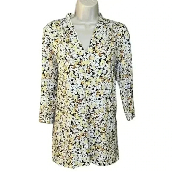 J. Jill Wearever Collection Yellow Floral V Neck Tunic Small - Picture 2 of 8